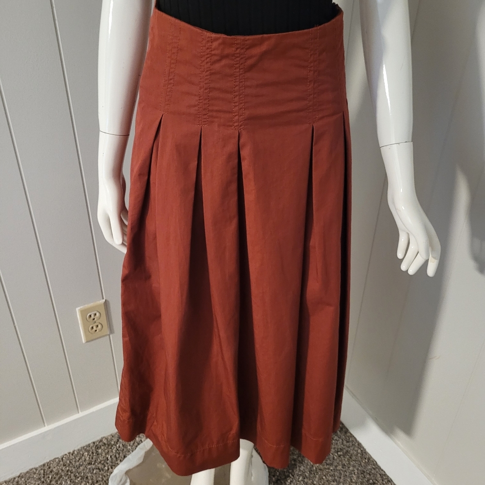 Zara SZ XS Long Pleated Skirt- Rust - Side zip